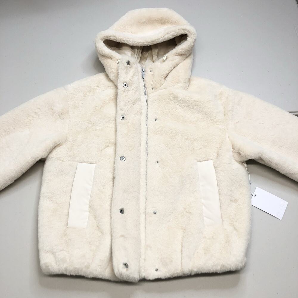 Zella Faux Fur Hooded Jacket Beige Seashore Size XS Zip Up MSRP 129$ - Picture 5 of 9